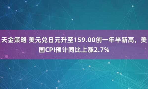 天金策略 美元兑日元升至159.00创一年半新高，美国CPI预计同比上涨2.7%